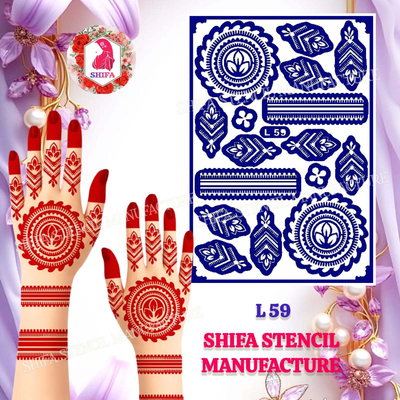 L59 Classic Look Royal Leaf Themed Mandala Design  Sticker Overview  Henna Stencil - Shifa Stencil